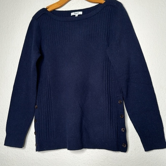 Madewell Pinewood Side Buttons 100% Merino Wool Pullover Sweater Navy Blue Med - Picture 6 of 13